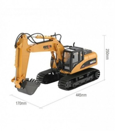 EXCAVADORA HUINA 1535 1/14 PALA METALICA 2.4GHZ + MARTILLO + PINZA