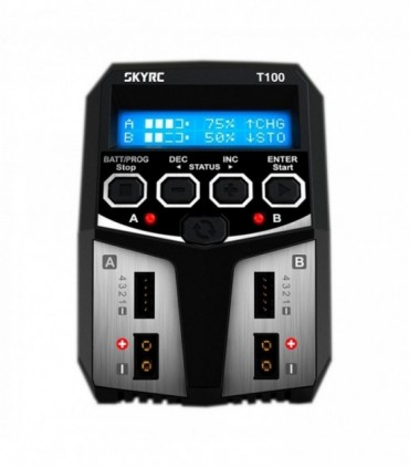 CARGADOR T100 DUO LIPO2-4S 0.1-5A 2X50W 240V AC SKYRC