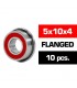 5x10x4mm KIT RODAMIENTOS "HS" FLANGED TAPAS GOMA (10u.)